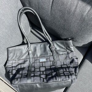 Nine West black fabric and leather tote bag